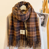 Retro Plaid Cashmere Womens Scarf Winter Thick Warm