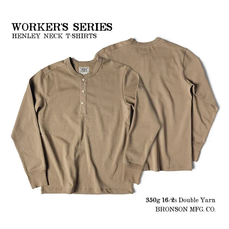 Bronson 350g Heavyweight L/S Henley Shirt Vintage Plain