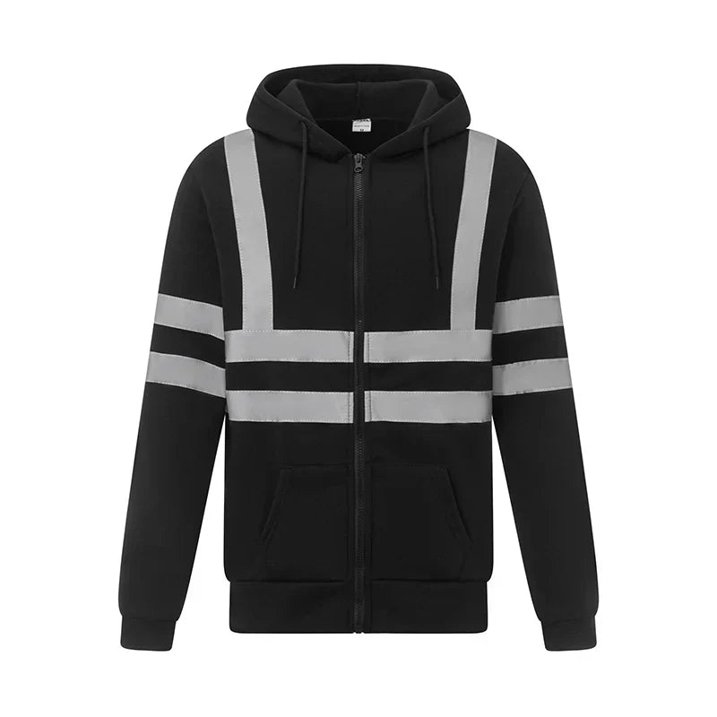 Men Reflective Strip Hoodie Sweatshirt Long Sleeve Fitting