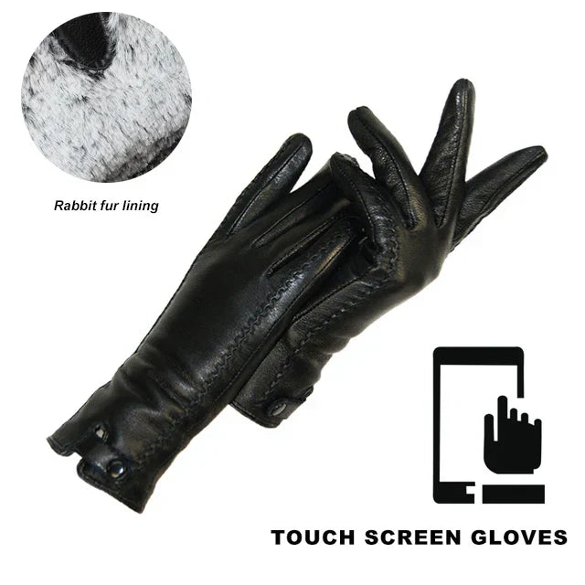 New Women's Gloves Genuine Leather Winter Warm Fluff