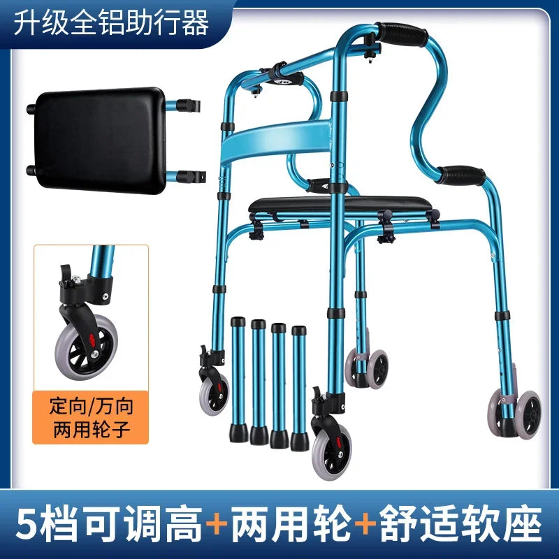 Four-Legged Aluminum Alloy Crutches for Elderly Anti-Skid Mobility