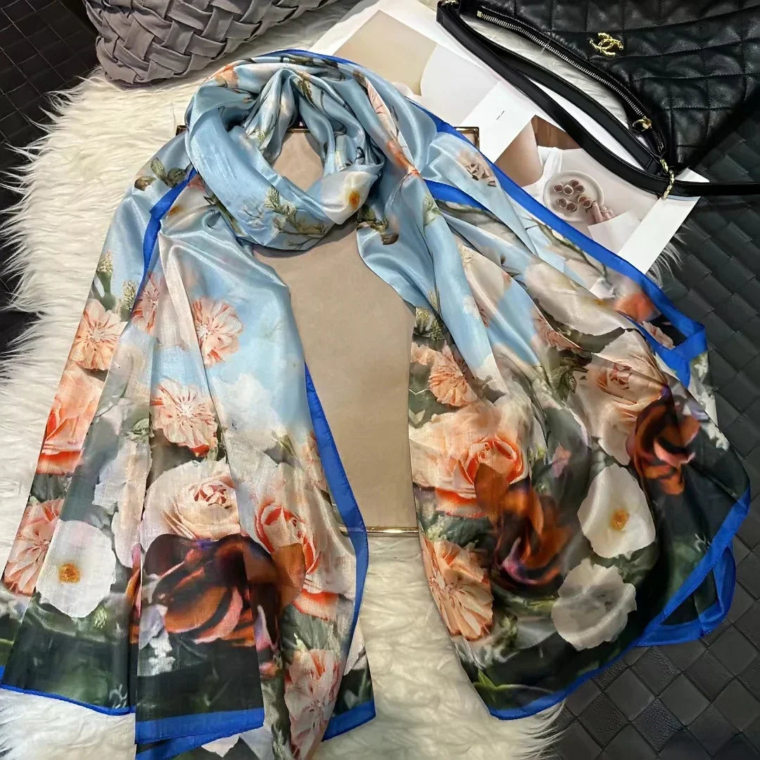 White Silk Scarf Women Scarves Bufandas Summer Beach