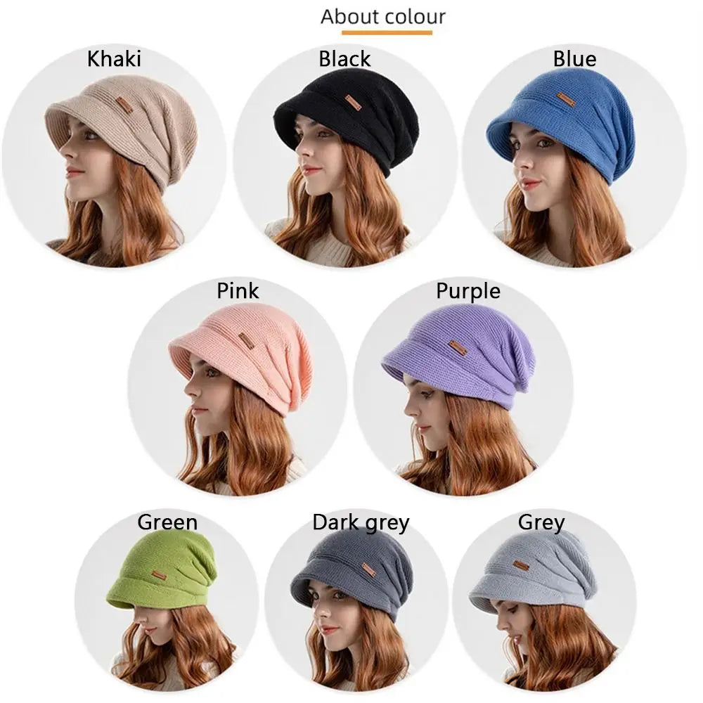 Fleece Lined Knitted Hat Casual Thickened Short Brim