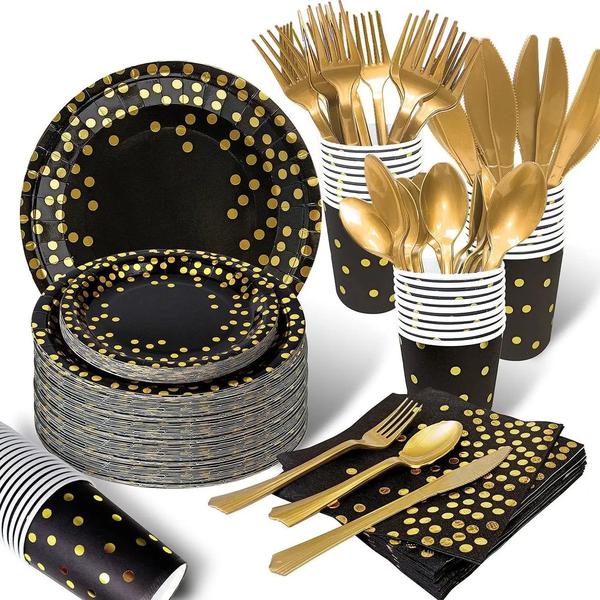 Black and Gold Party Supplies Polka Dot Plate