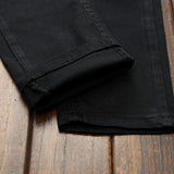 Men Jeans Knee Hole Design Denim Pants Black
