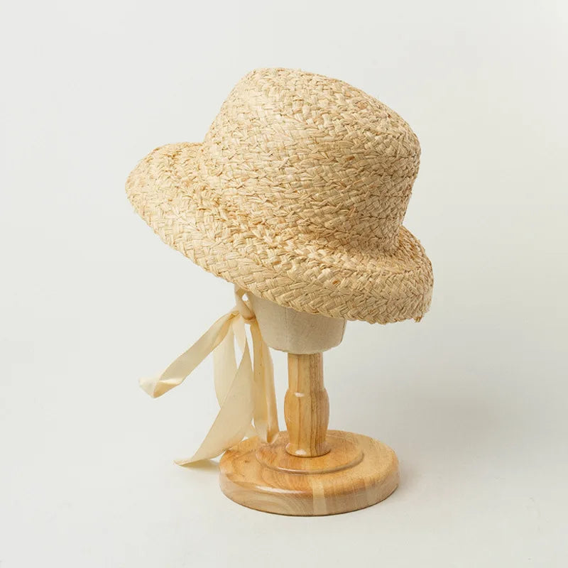 2023 Children Hand-knitted Raffia Retro Flat Top Sun