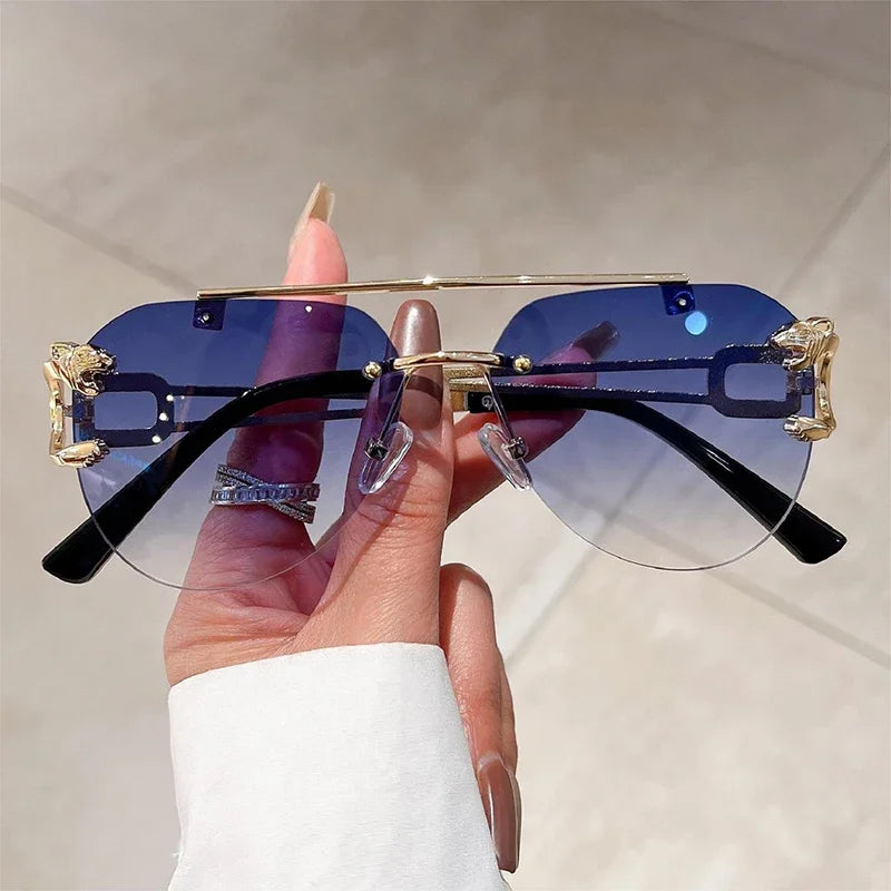 Vintage Rimless Sunglasses Men Women Trendy Aviator Gradient