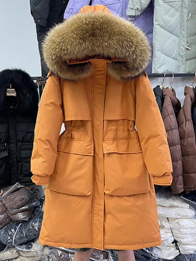 Fitaylor Winter Women Long Jacket Large Natural Fur