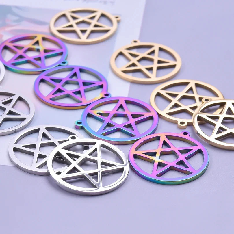 5pcs Hollow Round Pentagram Charm for Jewelry Making