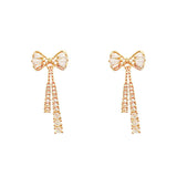 Korean Trendy Bow Crystal Drop Earrings For Women