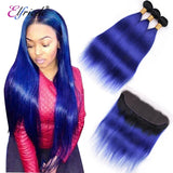 Elfriede 1BBlue Straight Ombre Colored Hair Bundles with