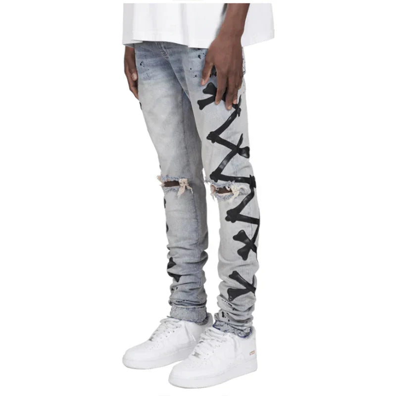 Jeans For Men 2022 Gradient Color Ripped White
