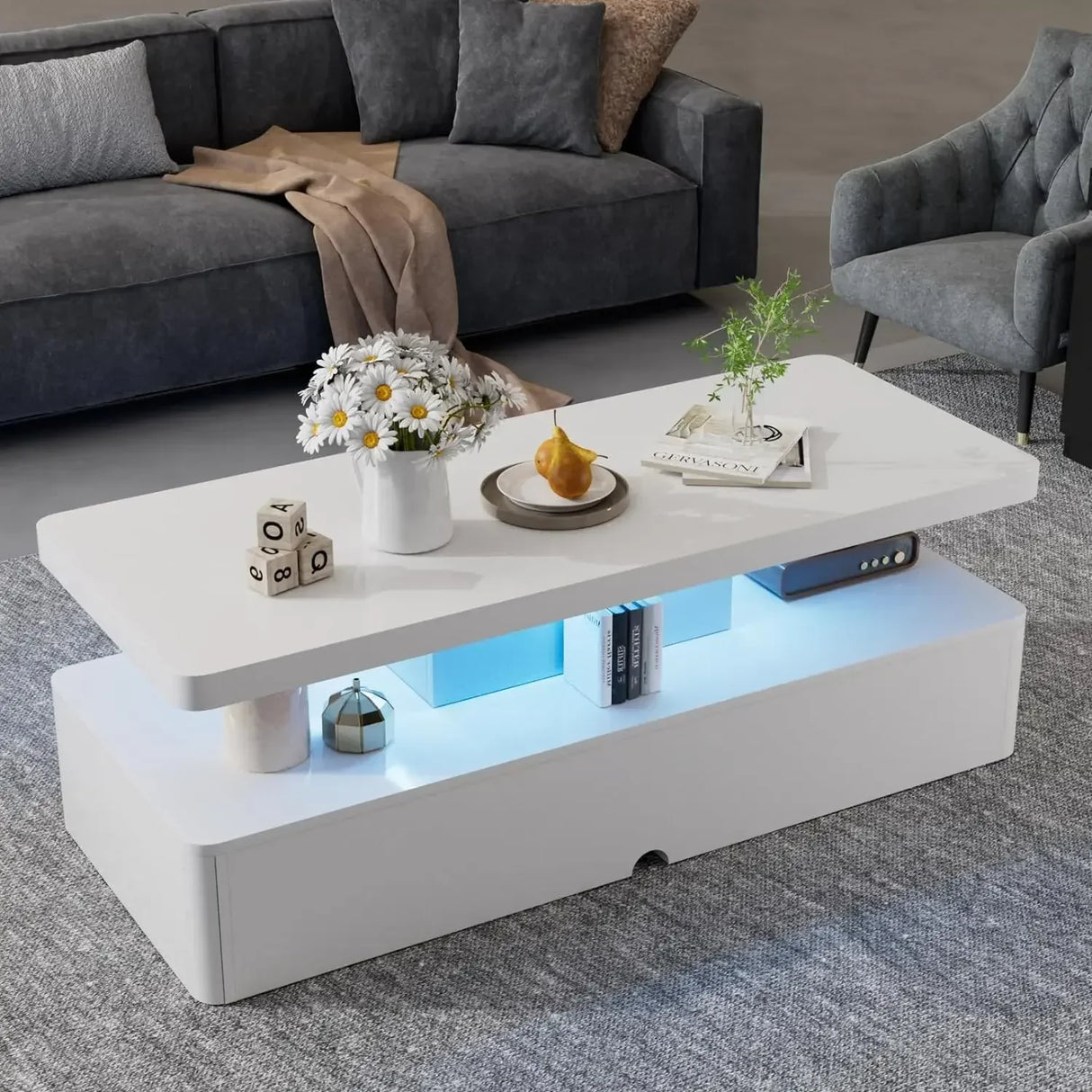 Double-Layer Design for Living Room Green Coffee Table