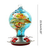 Hummingbird Feeder for Outdoors Hanging Hand Blown Glass