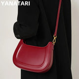 Genuine leather red shoulder bag woman minimalist crossbody
