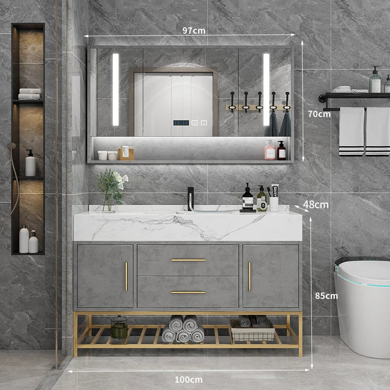 Marble Bathroom Cabinet Combination Solid Wood Intelligent Simple