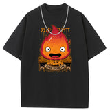 Calcifer Demon T Shirt Hip Hop Fall Washed