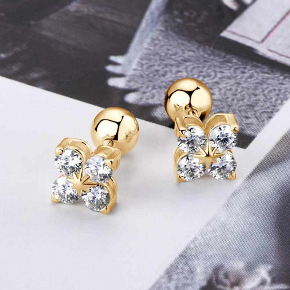 Rose Gold Four Leaf Clover Moissanite Stud Earrings