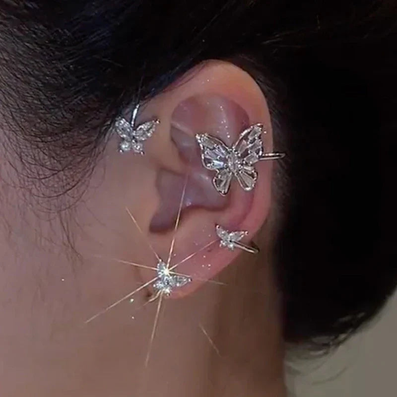 Fashion Sparkling Long Tassel Crystal Stars Ear Clip