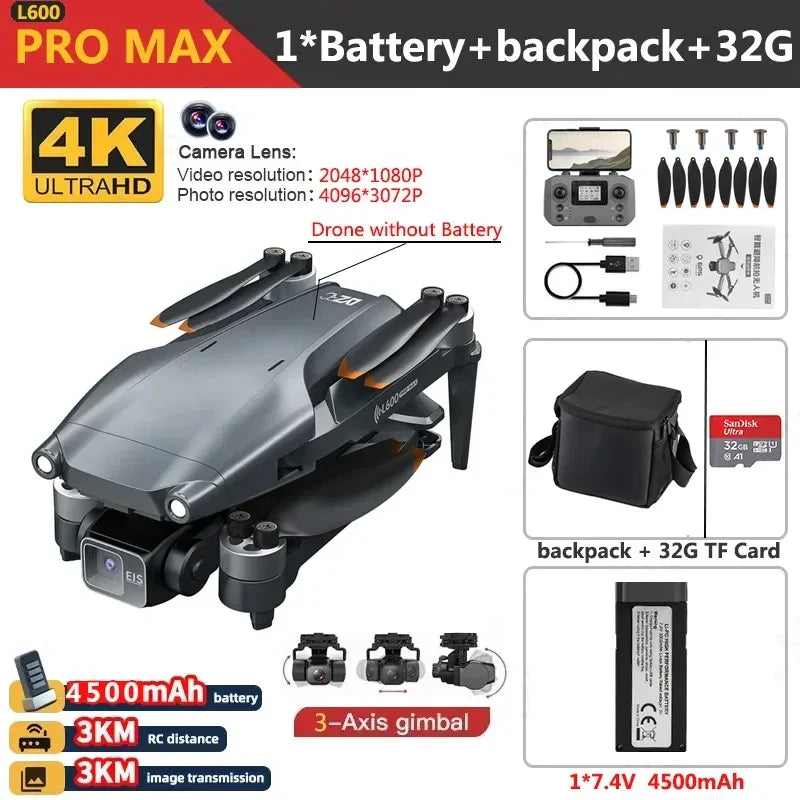 L600 PRO MAX Drone 4K Three-Axis PTZ HD