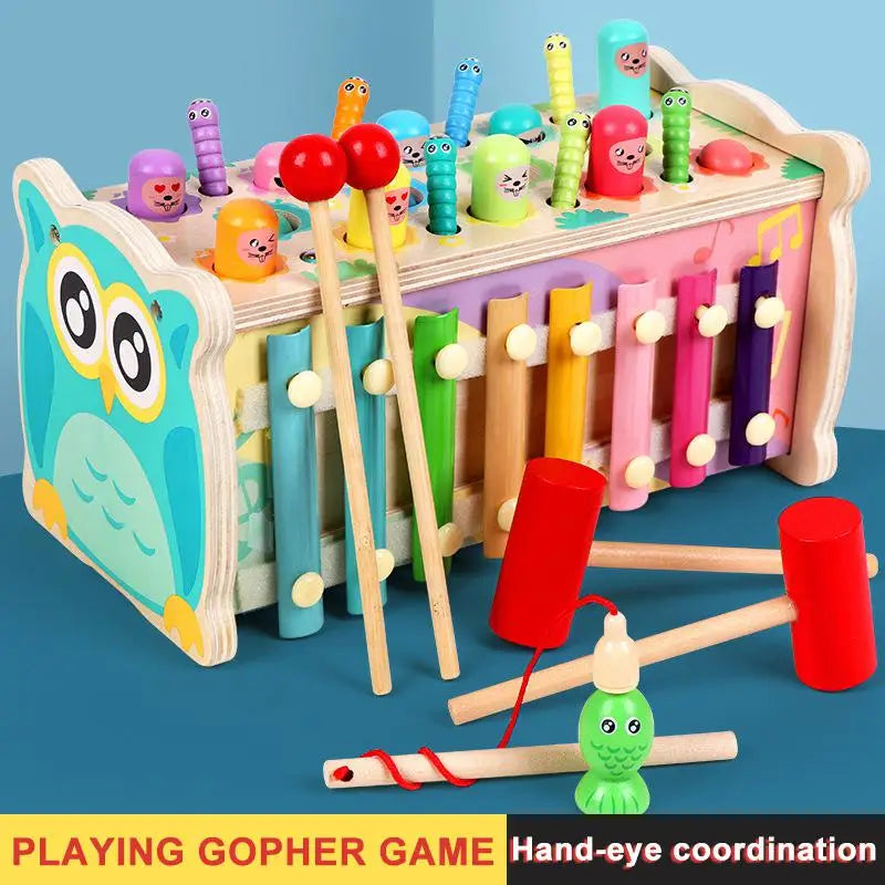 Wooden Montessori Play Whac-a-Mole Toy Kids Fishing Game