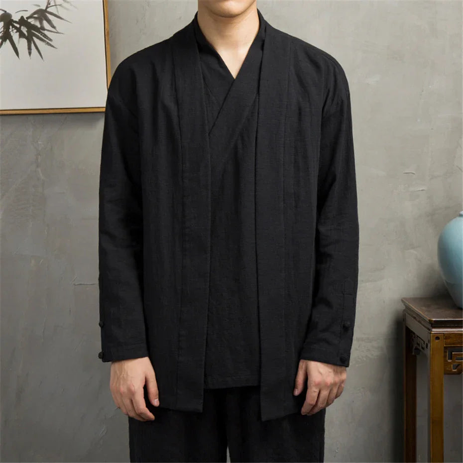 Linen Shirt Jacket Men Spring Autumn Two-layer Shirt