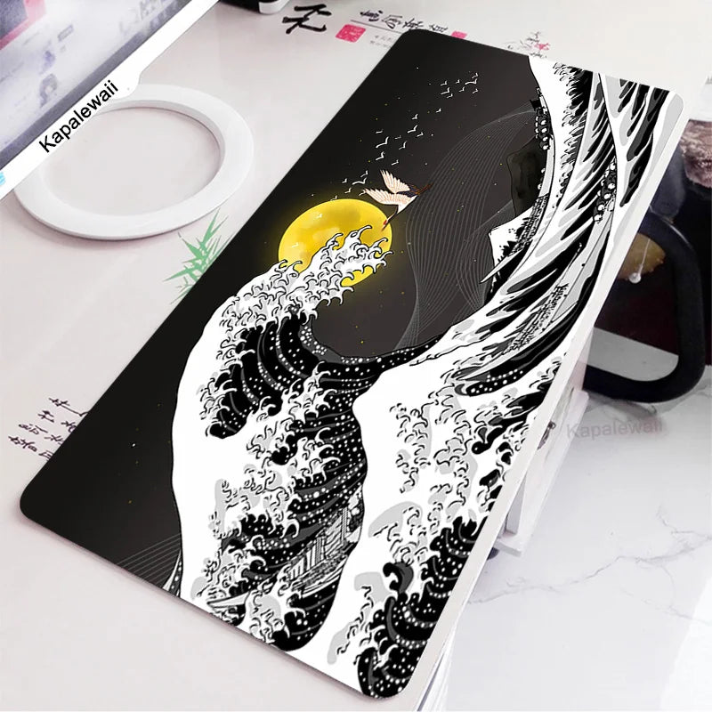 Black and White Wave Art Mouse Pad XXL