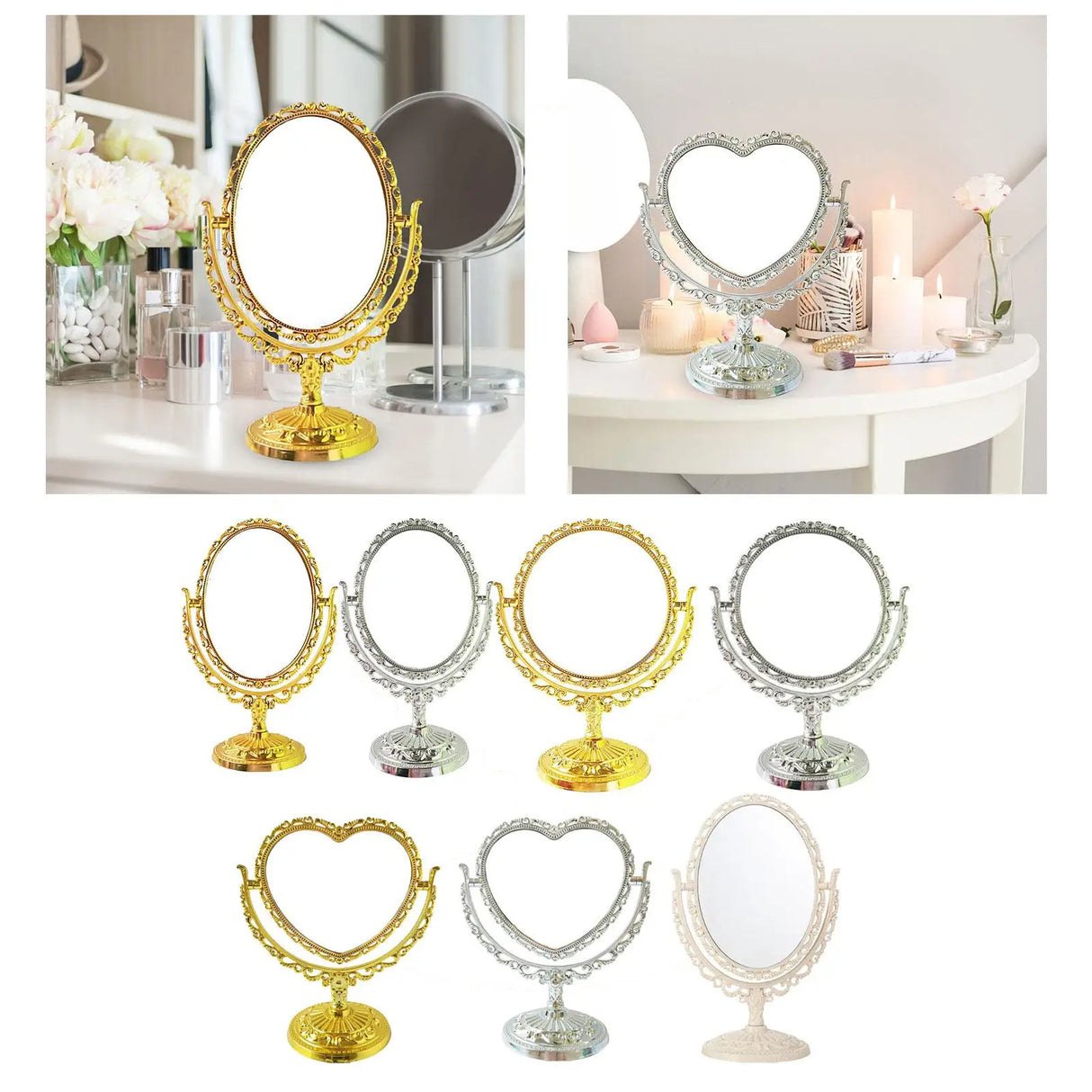 Tabletop Makeup Mirror Elegant Decorative 360 Degree Rotation