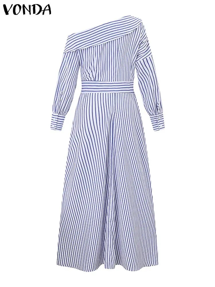 Plus Size 5XL VONDA 2024 Elegant Striped Maxi