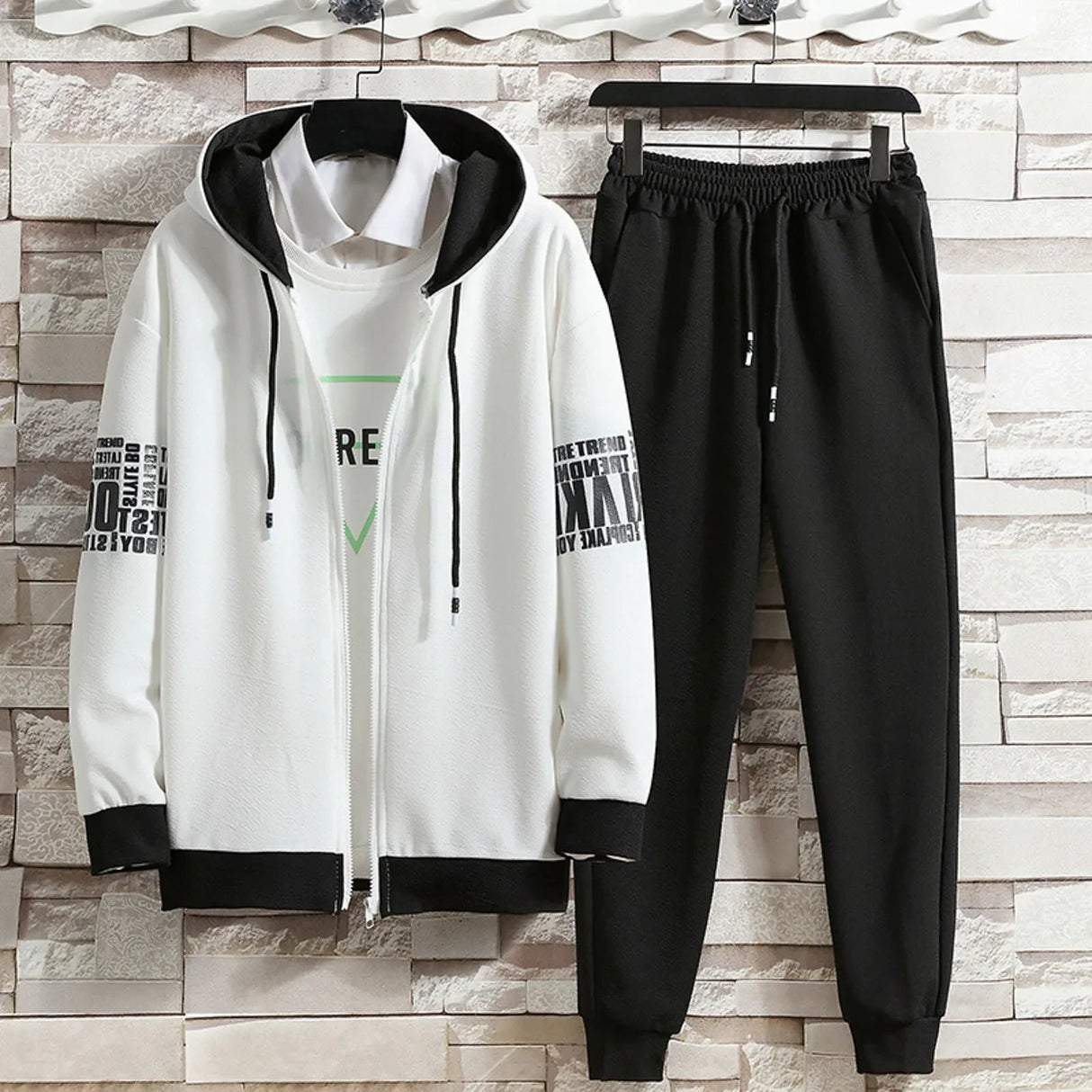 Spring Autumn Men Sets Zipper Hoodies+Pants Set Gym