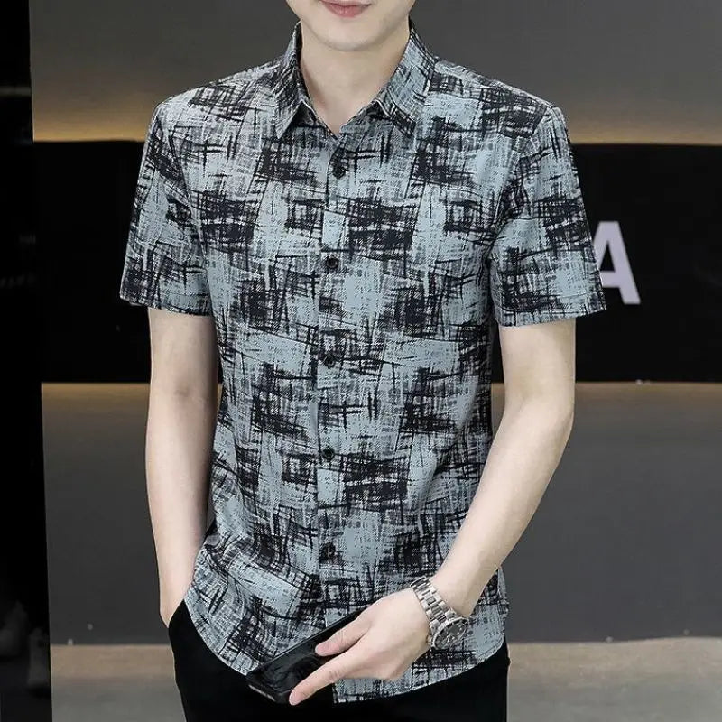 Summer Shirts for Men Turn-down Collar Business Short