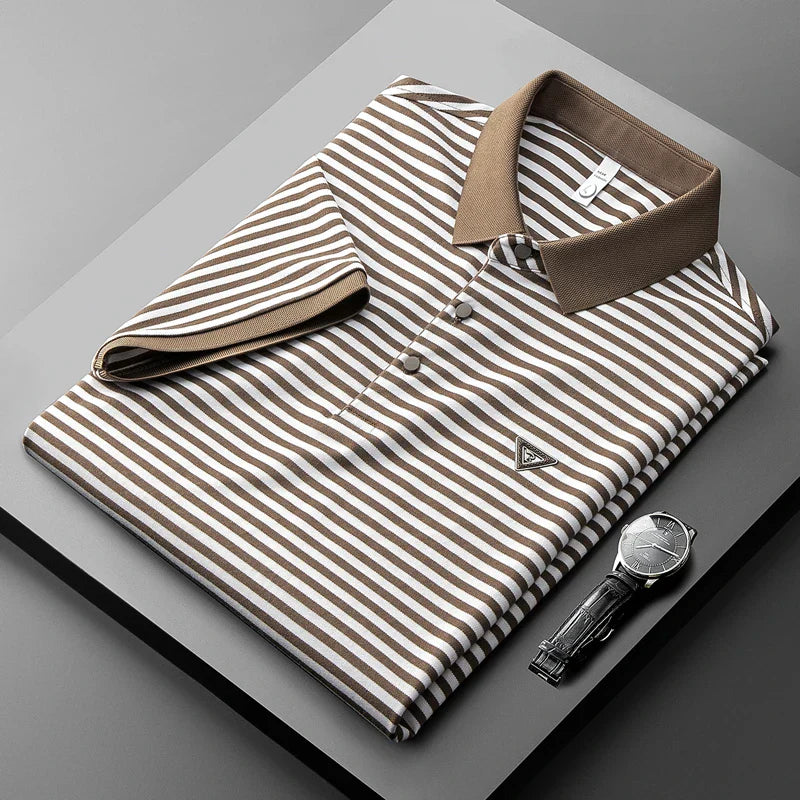 High-end Light Luxury Mercerized Short Sleeve Cotton Striped