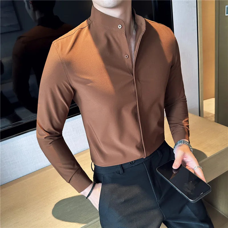 Camisas De Hombre Stand Collar Luxury Shirts For