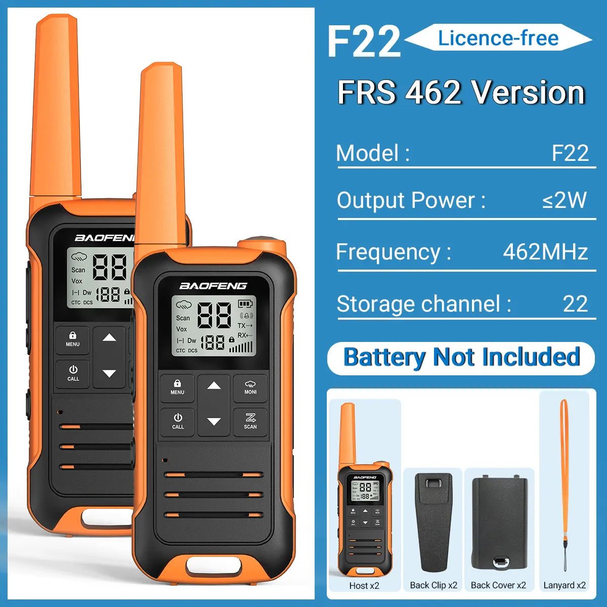 2PCS Baofeng F22 Walkie Talkie Portable Mini Communication