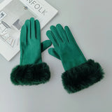 Female Faux Rabit Fur Suede Leather Touch Screen