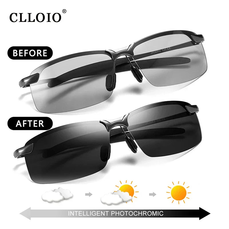 2PCS Photochromic Sunglasses Men Driving Chameleon Glasses Polarized