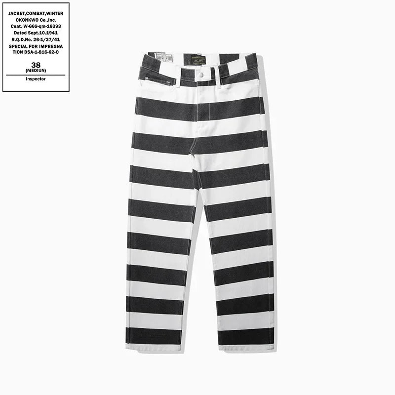 Heavyweight Striped Cargo Overalls Thick Canvas Motorcycle AMEKAJI