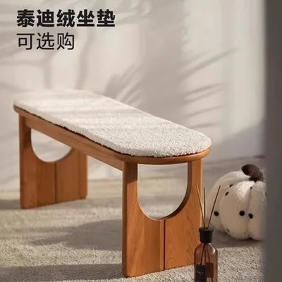 Nordic Solid Wood Rattan Shoes Changing Bench Log