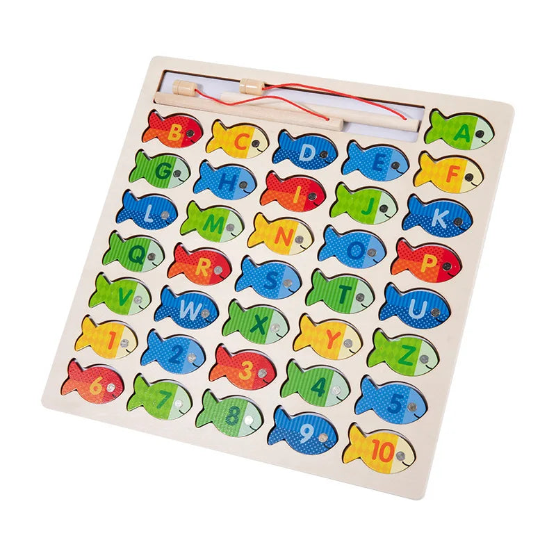 Montessori Baby Wooden Magnetic Fishing Toys Letter Cognition