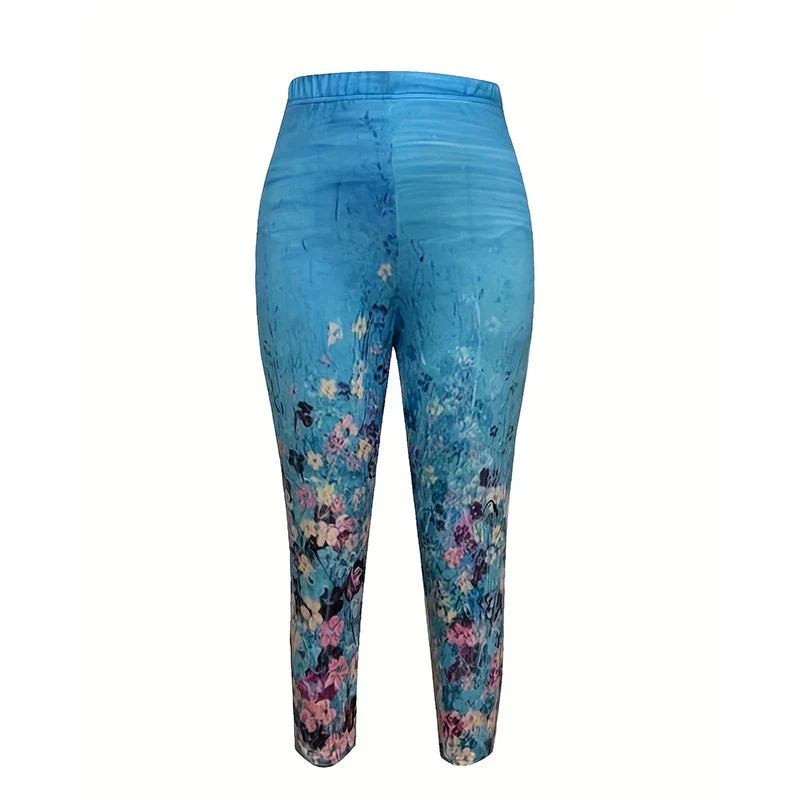 Plus Size Casual Capri Leggings Womens Plus Floral