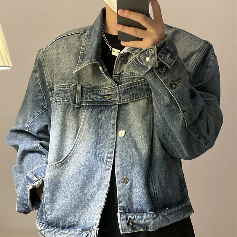 FEWQ Men's Design Denim Jacket American 2023 Vintage