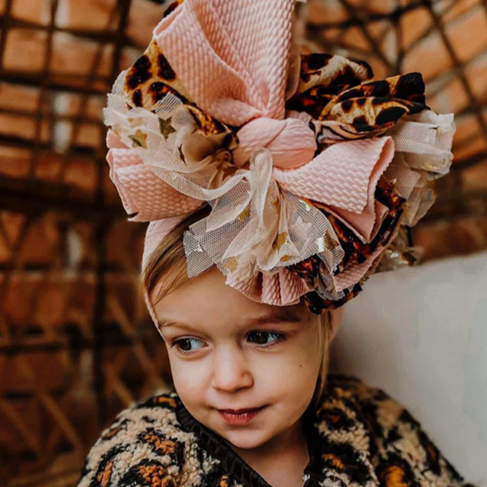 Baby Oversized Bow Headband Leopard Mesh Bowknot Wide