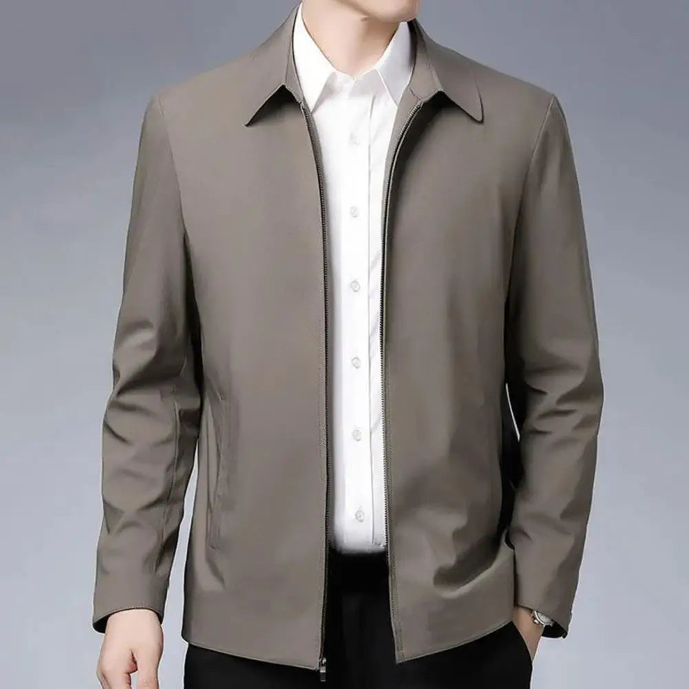 Two Side Zipper Pockets Men Jacket Elegant Mid-aged