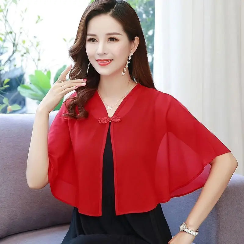 Korean Solid Chiffon Transparent Sunscreen Shawl Female Summer