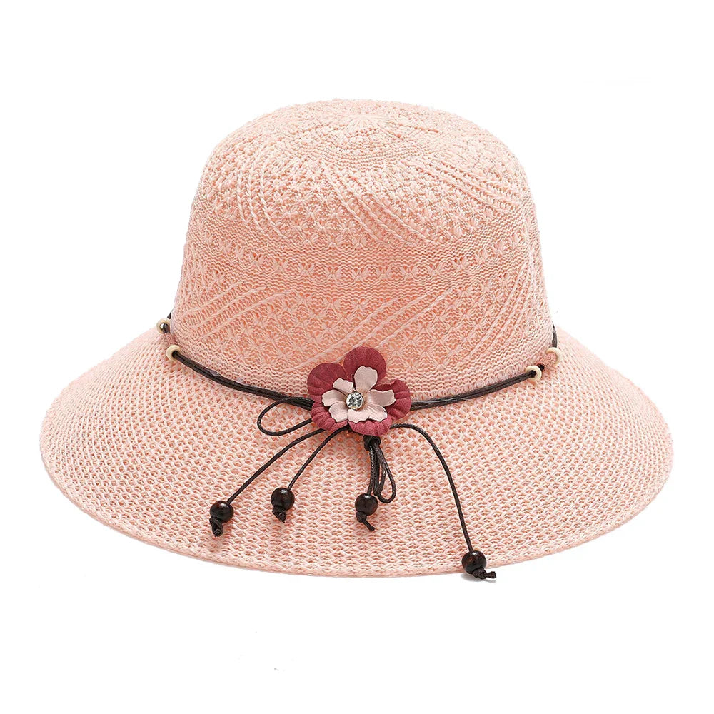 Bow Flowers Straw Hat Sweet Foldable Beach Hat