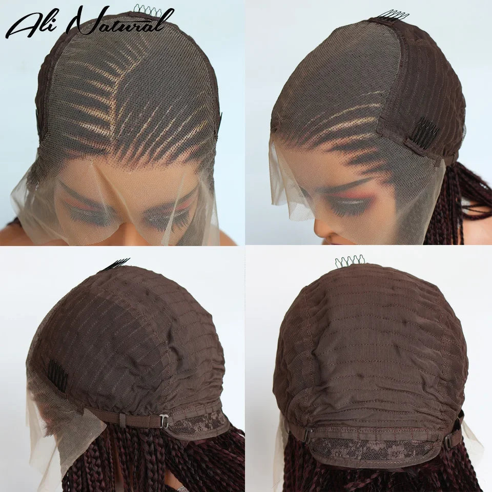 Ombre Burgundy 13x6 Lace Frontal Braids Wig Synthetic