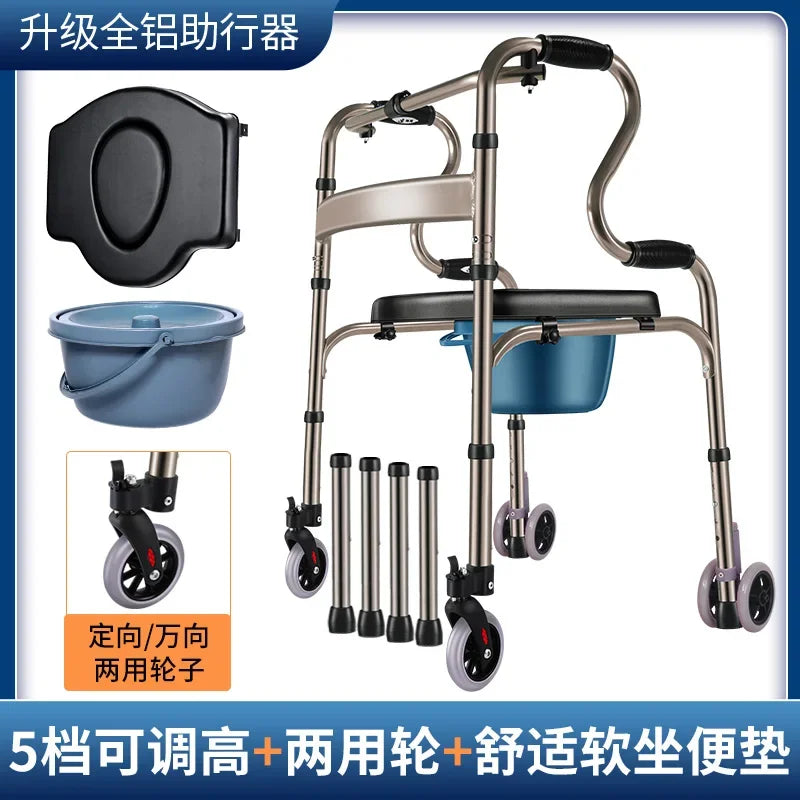 Four-Legged Aluminum Alloy Crutches for Elderly Anti-Skid Mobility