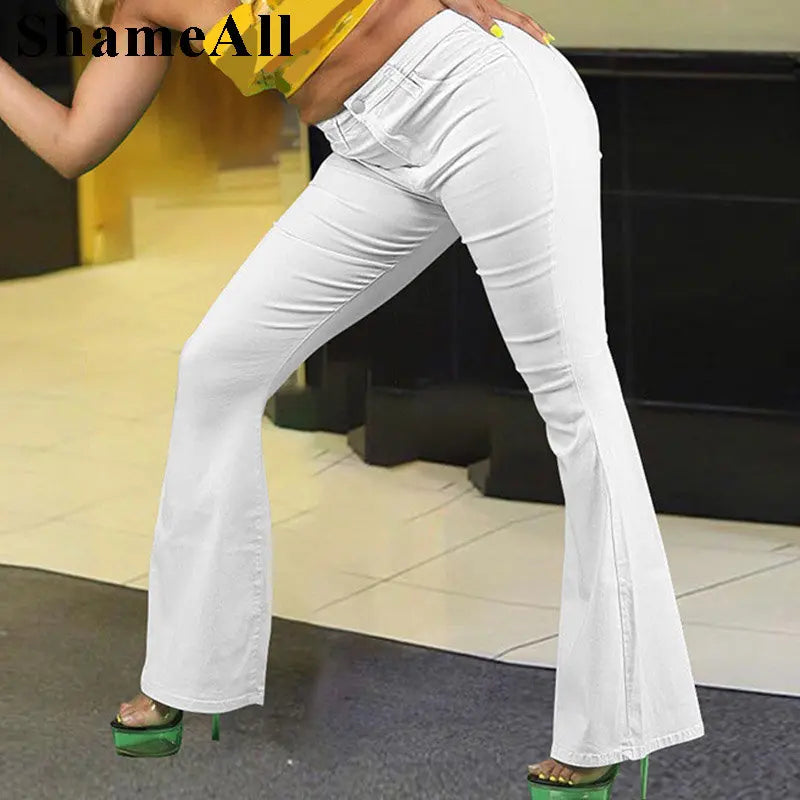 Plus Size Loose Comfortabl White Flare Jeans 3XL
