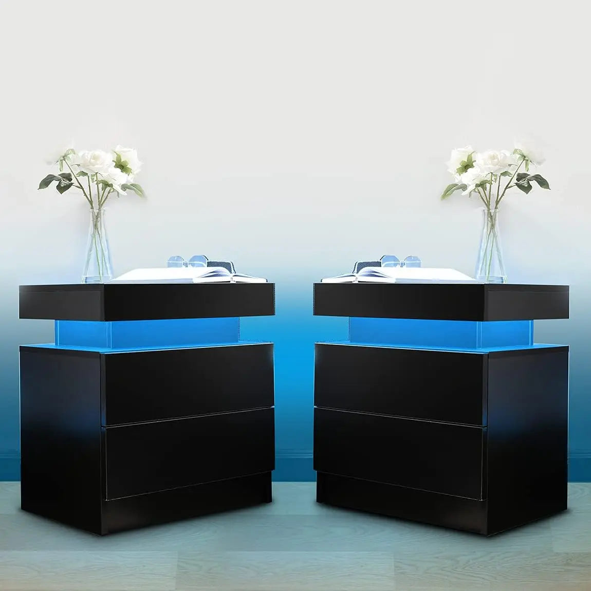 Side Bed Table With LED Light Bedside Tables