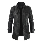 Winter Men's Thick Fleece Leather Jacket Coat Long